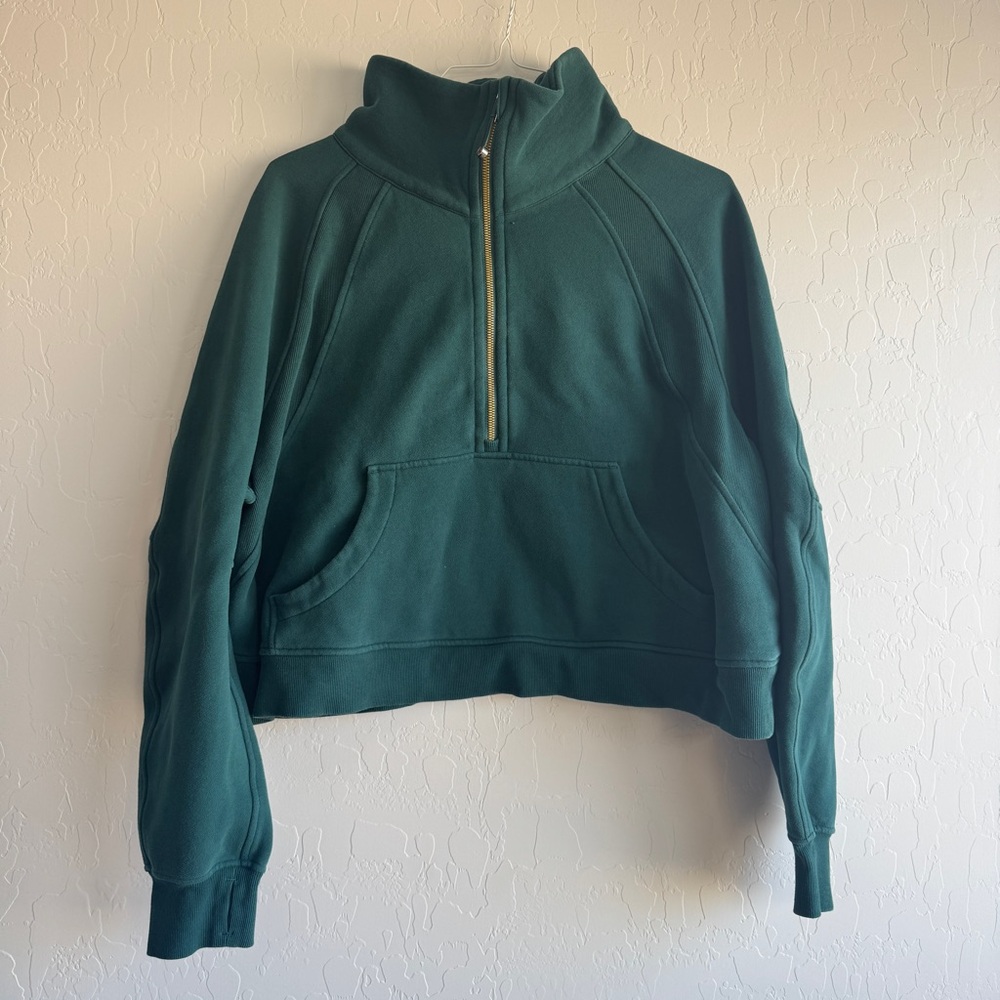 Lululemon Scuba Oversized Half zip Hoodie XL/XXL Dark Forest Green Gold Zip Crop